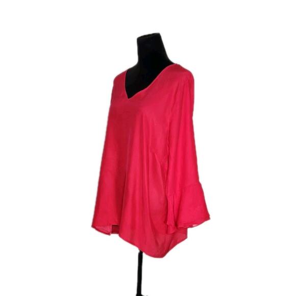 Long Tall Sally Pink 100% Silk Flared Sleeves Blouse Women's Size 18 - Picture 2 of 7